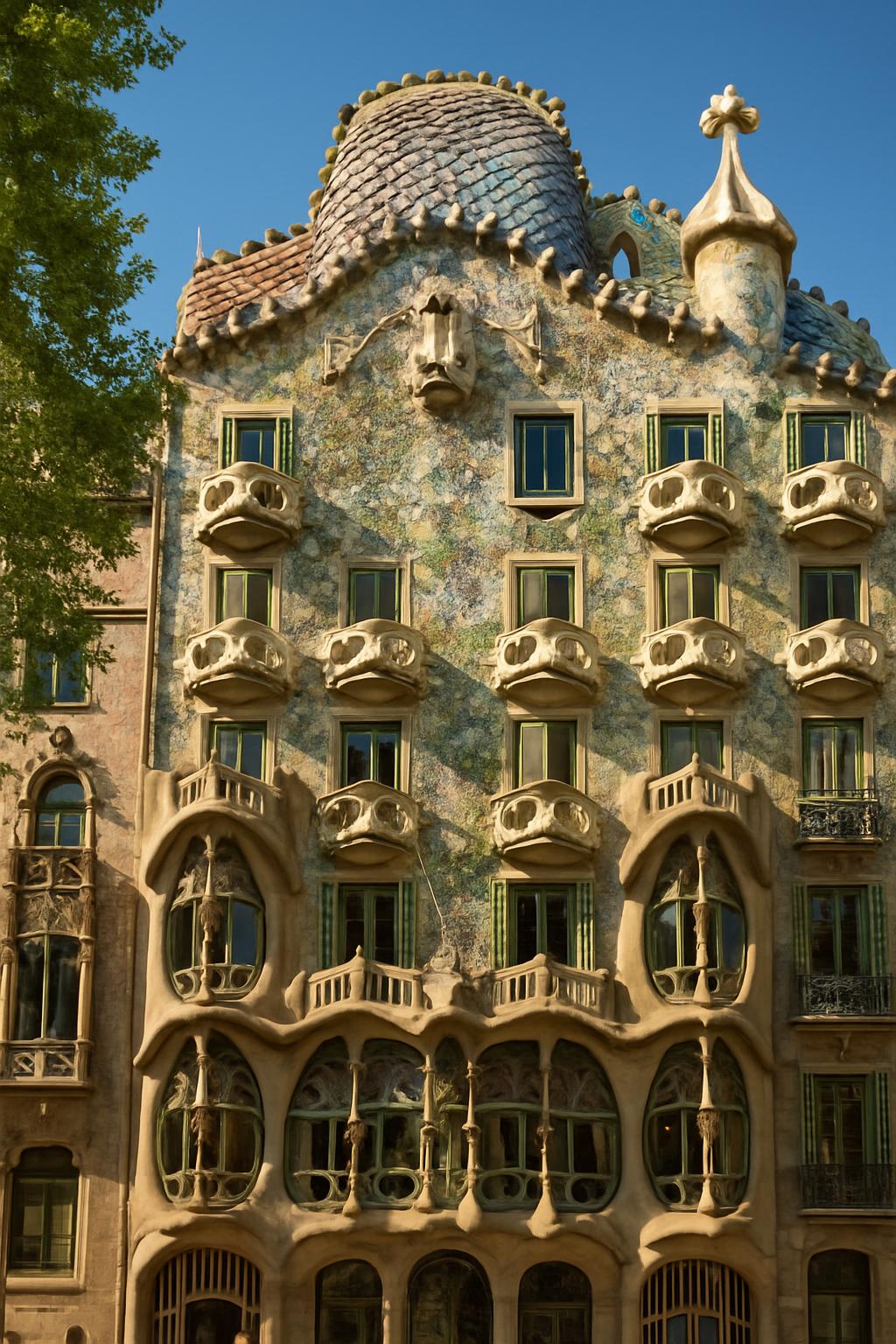 Casa Batlló com sua fachada ondulada e colorida