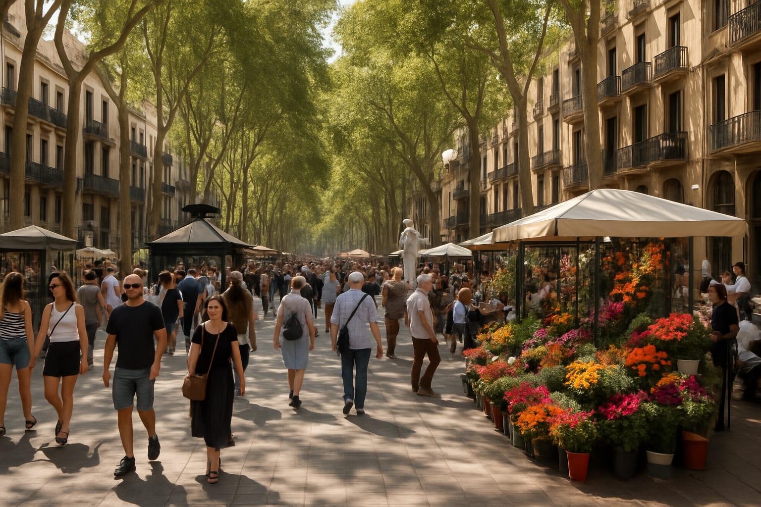 La Rambla, a famosa avenida arborizada de Barcelona