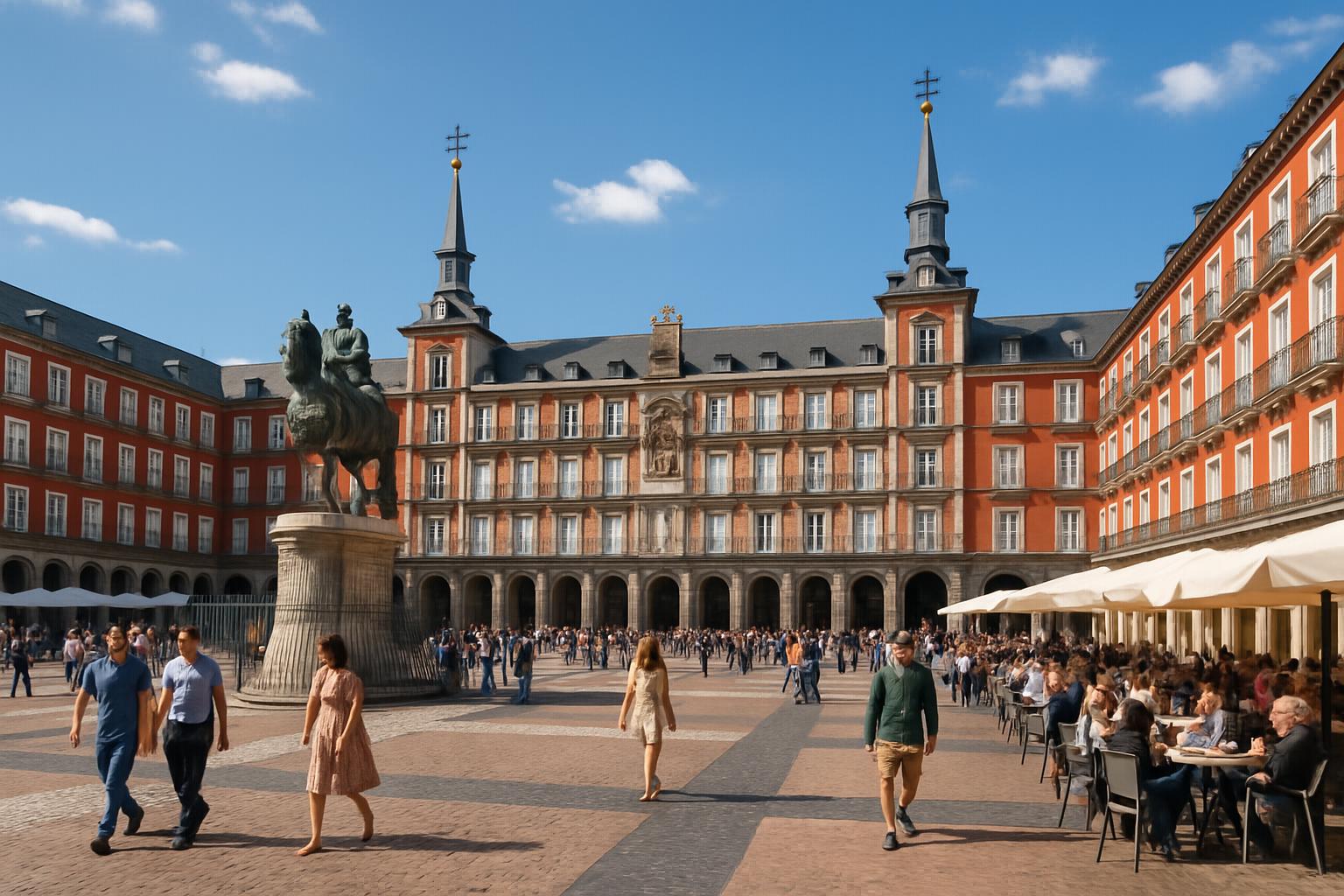 Plaza Mayor de Madri com sua arquitetura característica
