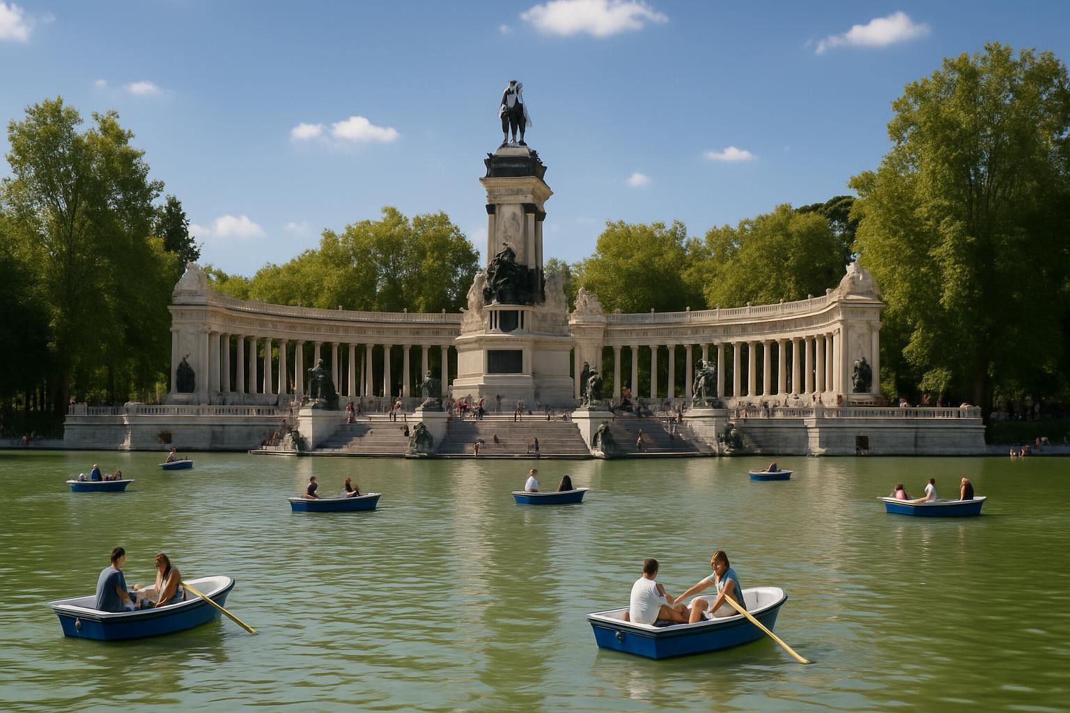 Parque do Retiro com seu lago e monumento