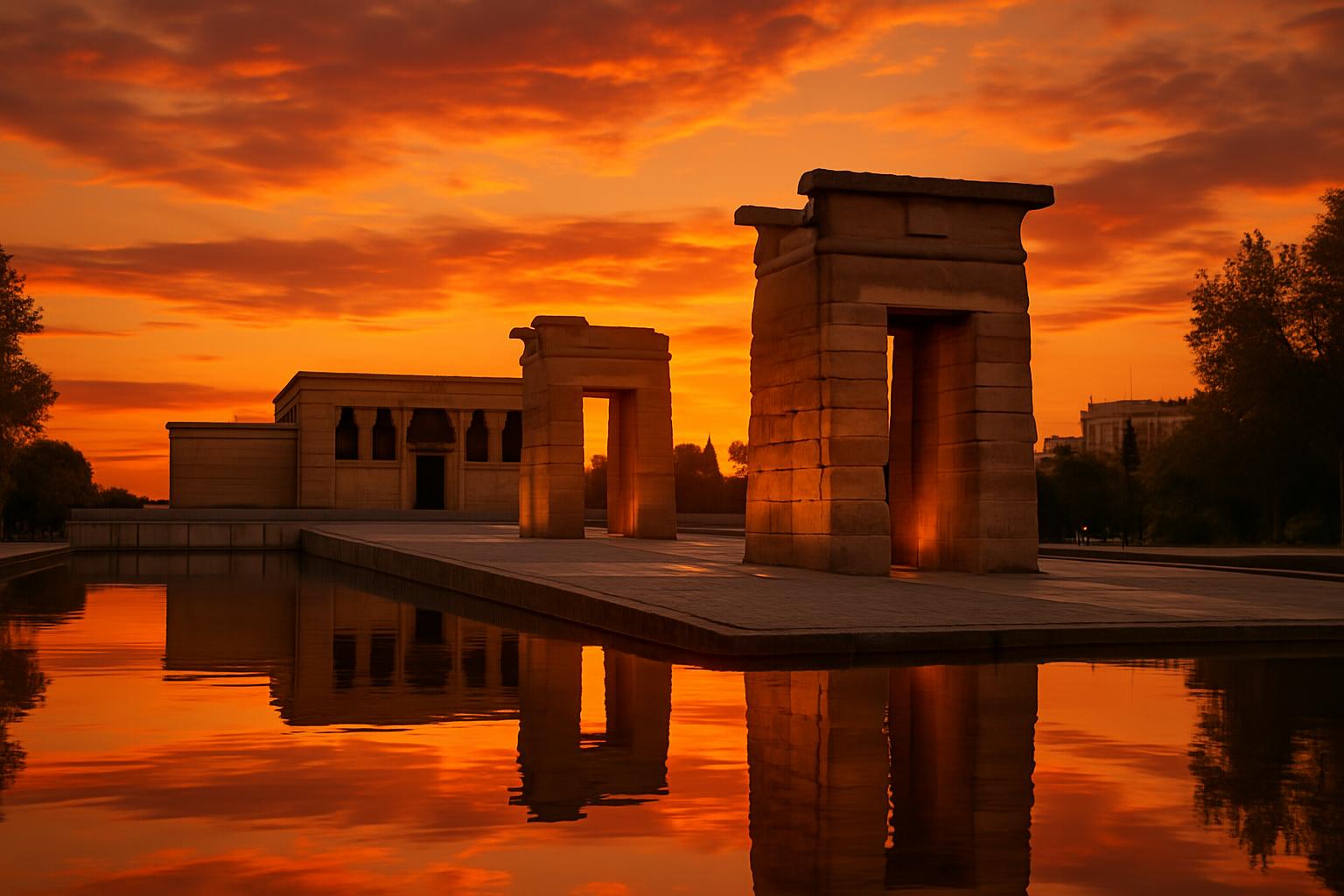 Templo de Debod ao pôr do sol em Madri